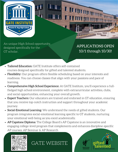 Information about the GATE Institute: Tailored Education, Flexibility, Comprehensive High School Experience, Expert Teachers